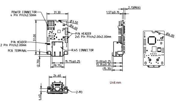 Mechanical Drawing - Innodisk InnoAgent EZ2N-0XL1 Remote Management Modules